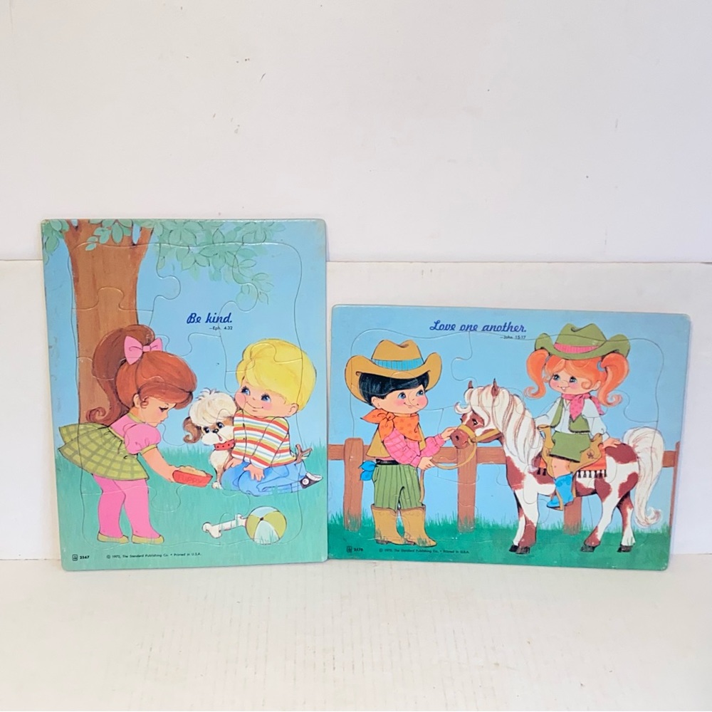 Vintage 1972 Standard Publishing Frame Tray Religious Childrens Puzzles Set of 2